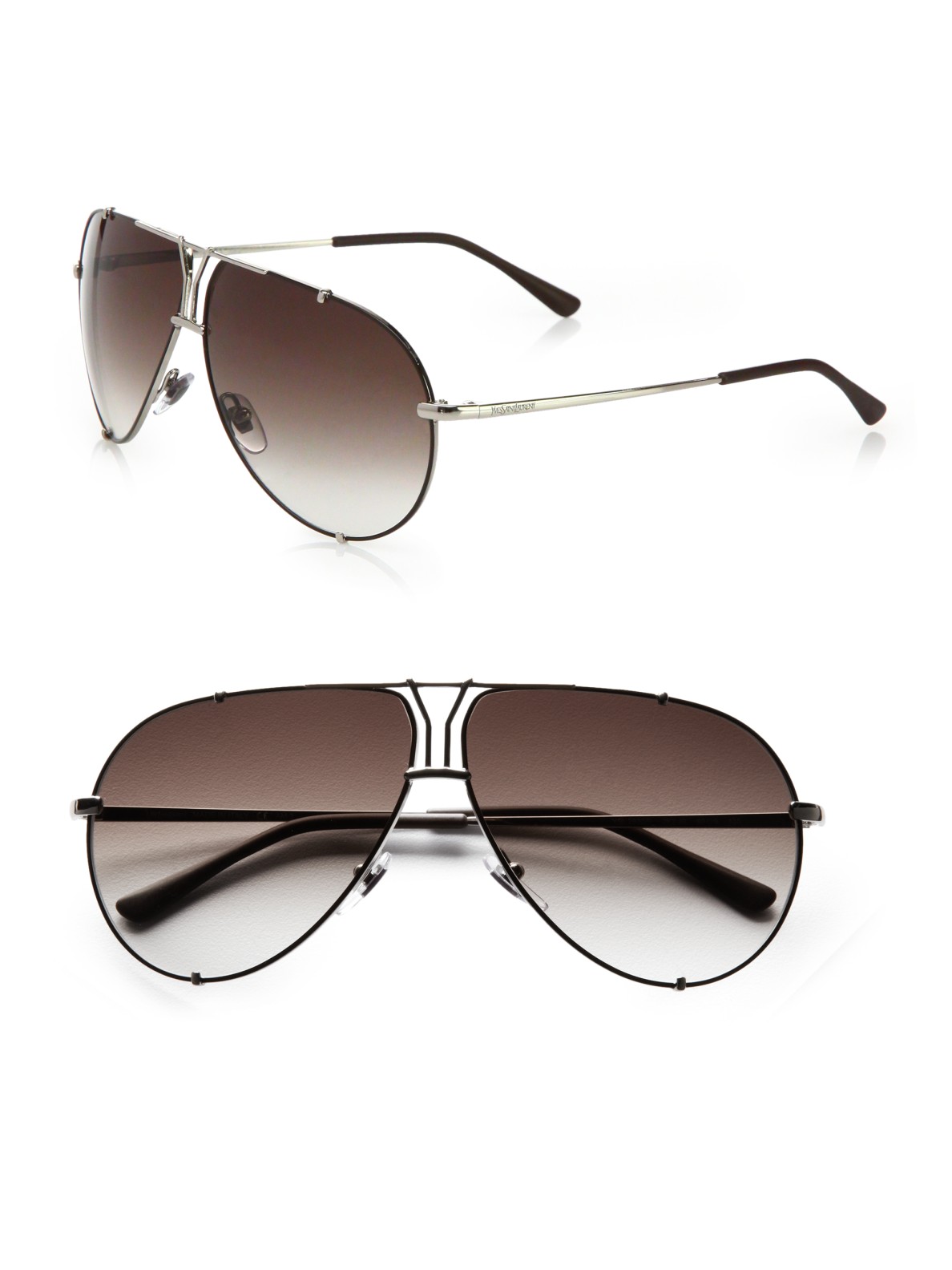 Lyst - Saint Laurent Logo Accented Metal Aviator Sunglasses in Brown for Men