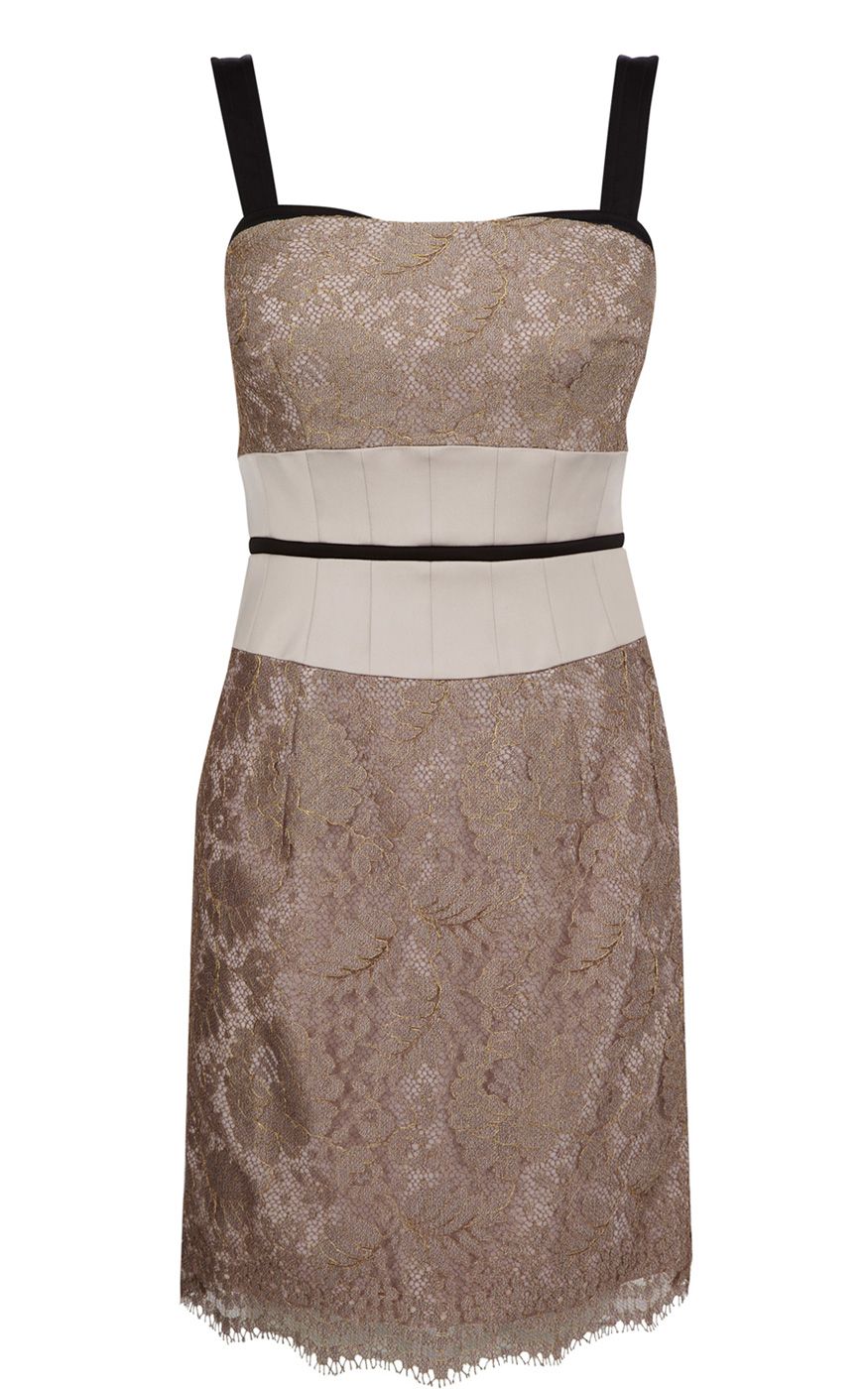 Karen Millen Lace Mini Dress in Gold Lyst
