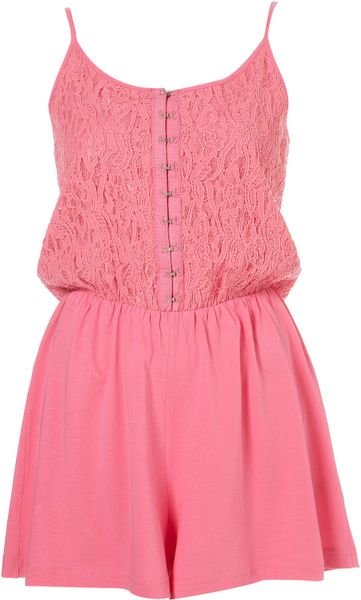 Topshop Pink Lace Playsuit in Pink | Lyst