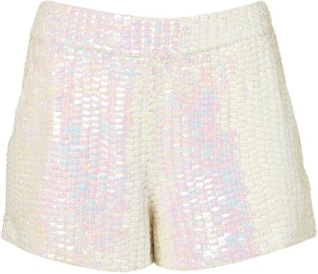 Topshop Premium Mermaid Sequin Shorts in White | Lyst