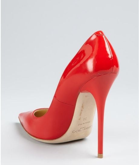 Jimmy Choo Red Patent Leather Chilli Pointed Toe Pumps in Red | Lyst