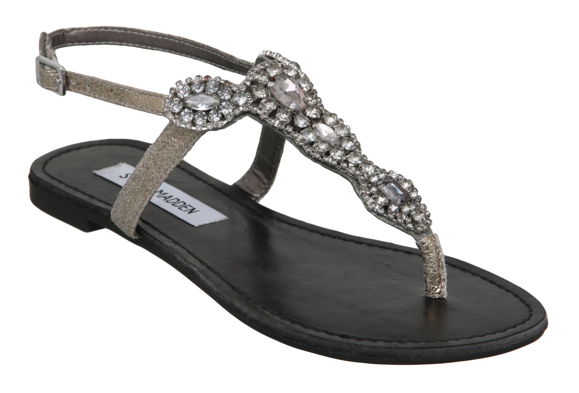 Steve Madden Glare Flat Diamante Sandals in Gray (pewter) | Lyst