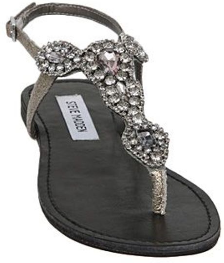 Steve Madden Glare Flat Diamante Sandals in Gray (pewter) | Lyst