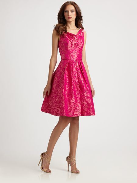 Theia Floral Dress in Pink | Lyst