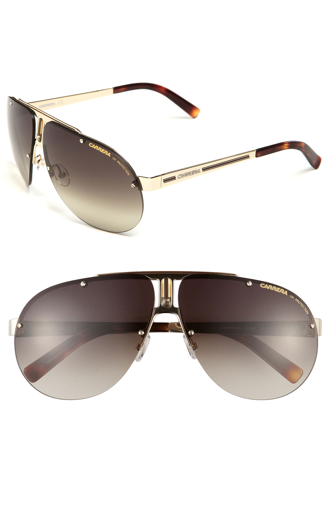 Carrera Eyewear Rimless Aviator Sunglasses in Brown for Men (gold) | Lyst