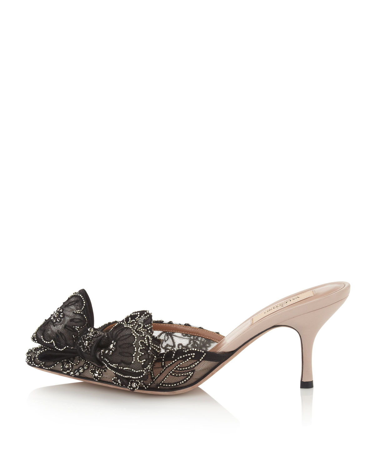 Valentino Beaded Mesh Bow Mule in Black | Lyst