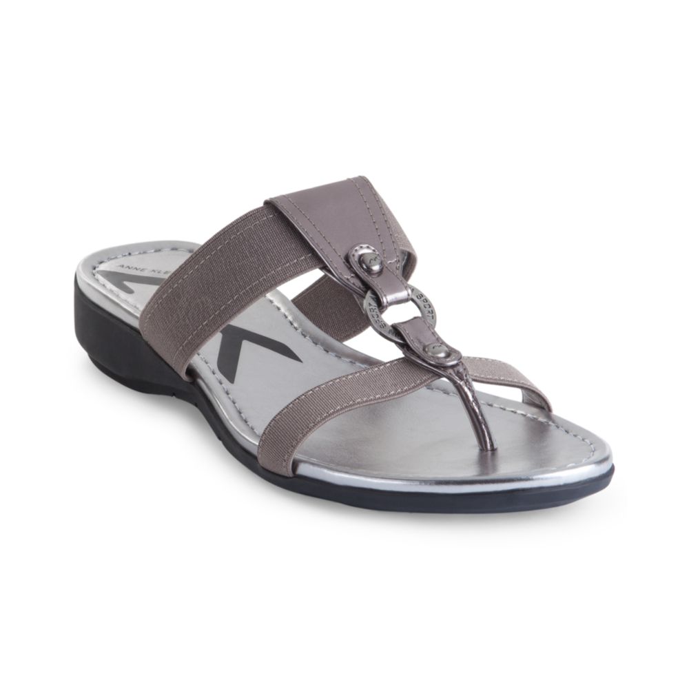 Anne Klein Kayley Flat Thong Sandals in Silver (pewter) | Lyst