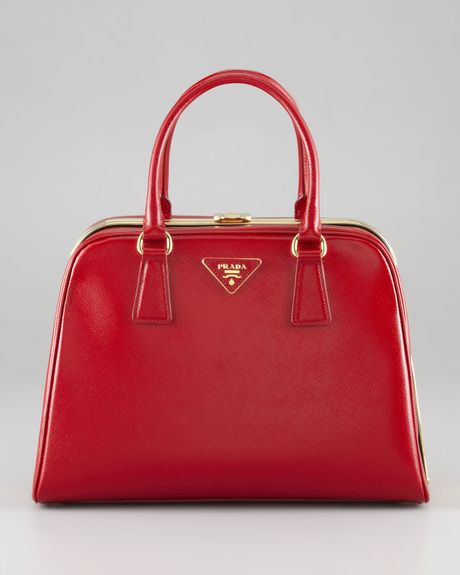 Prada Doublehandle Centerframe Bag Red in Red (red+black piping) | Lyst