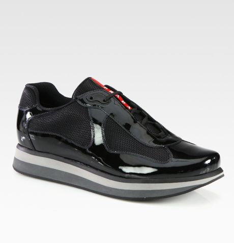 Prada Americas Cup Patent Leather Sneakers in Black for Men | Lyst