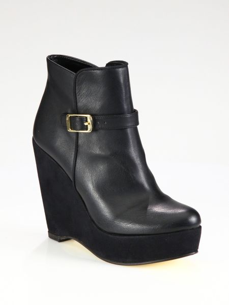 Stella Mccartney Faux Leather and Faux Suede Ankle Boots in Black | Lyst