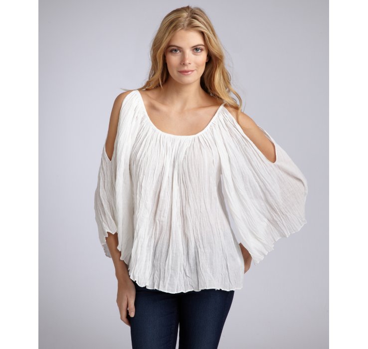 Lyst Love sam Ecru Cotton Gauze Cutout Shoulder Peasant Blouse in White