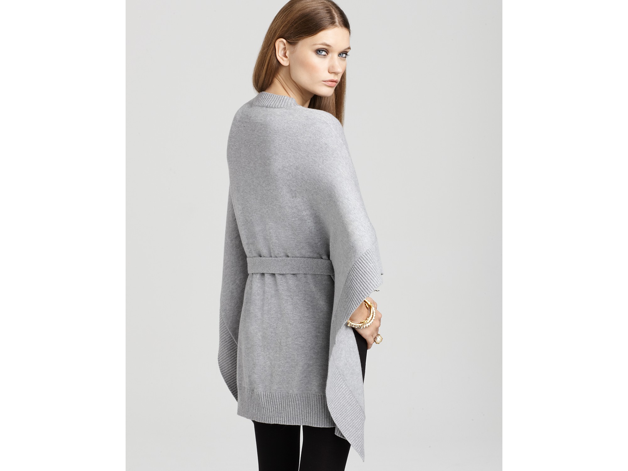 Lyst - Michael Kors Michael Belted V Neck Poncho in Gray