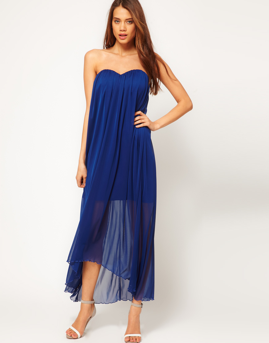 Lyst - Asos Collection Asos Strapless Maxi Dress in Mesh in Blue