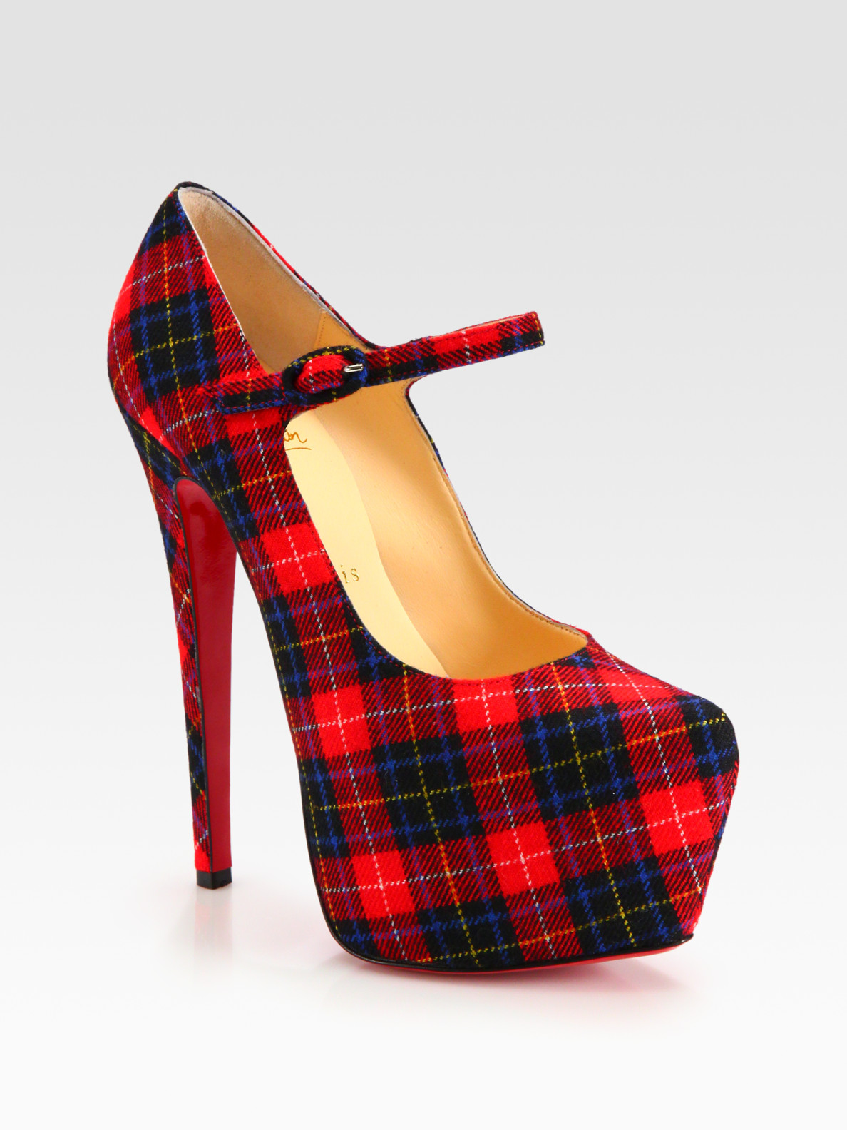 christian louboutin canvas tartan mary jane platform pumps ...