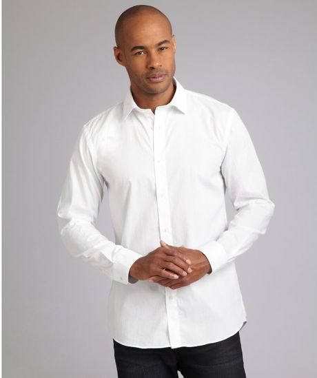 Hickey Freeman Textured Stripe Cotton Button Front Shirt in White for ...