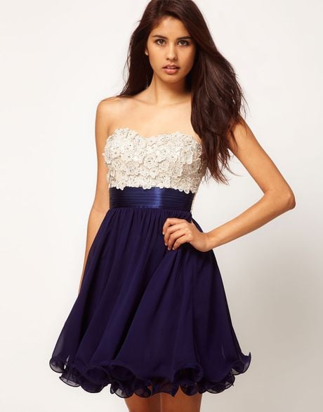 Little Mistress Little Mistress Floral Applique Prom Dress in Blue ...