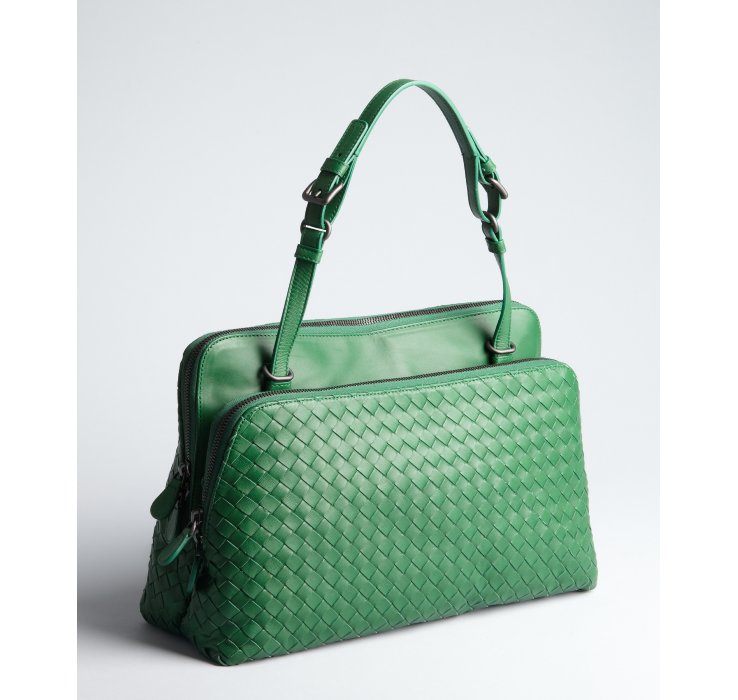Lyst - Bottega Veneta Irish Green Intrecciato Leather Double Pouch Bag
