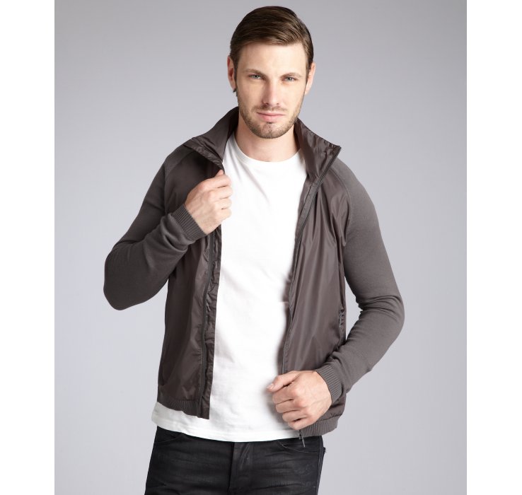 Lyst - Prada Cotton Zip Front Nylon Inset Cardigan in Gray for Men