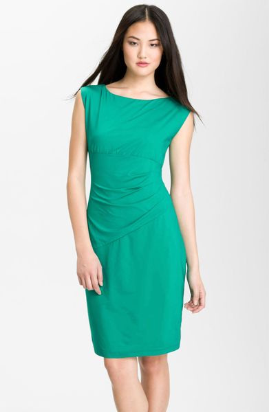 Donna Morgan Cap Sleeve Stretch Jersey Sheath Dress in Green (gem) | Lyst