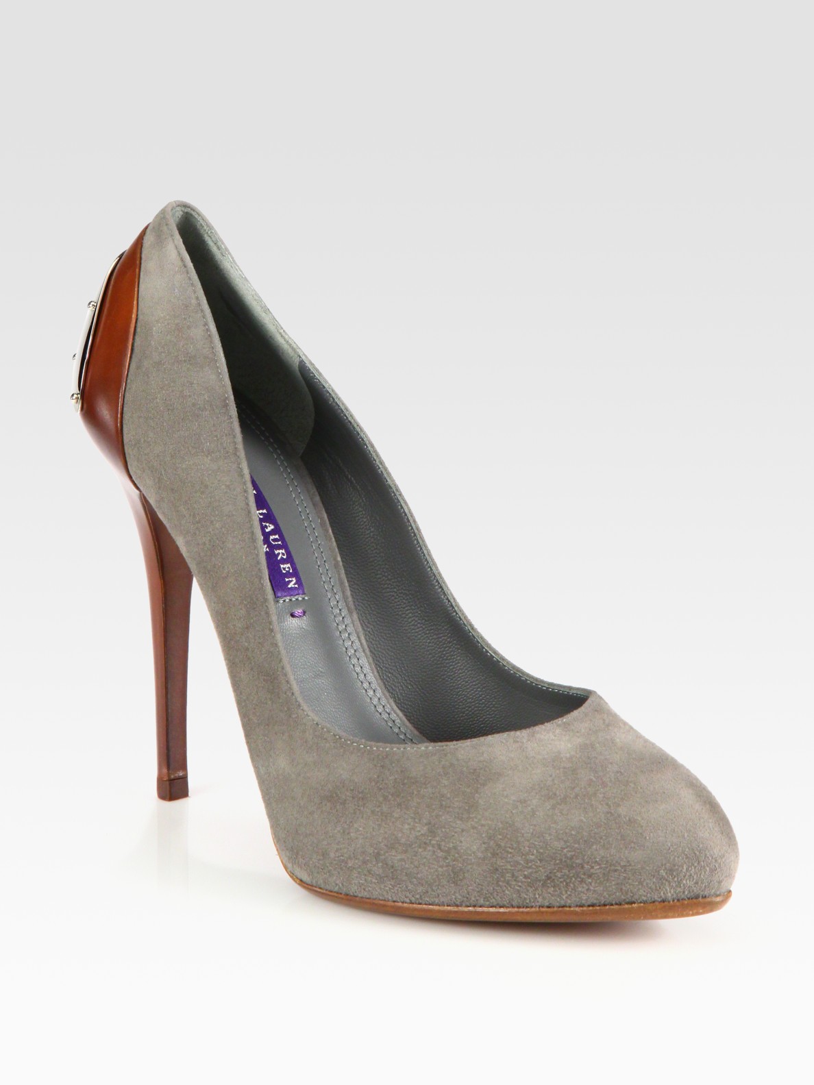 Lyst - Ralph lauren collection Vileene Mixed Media Platform Pumps in Gray