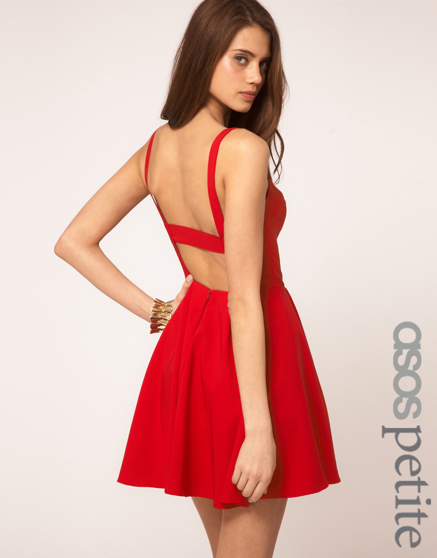 Lyst - Asos collection Petite Strappy Skater Dress in Red