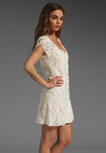 Beyond Vintage Lace Button Down Dress in White (ivory) | Lyst