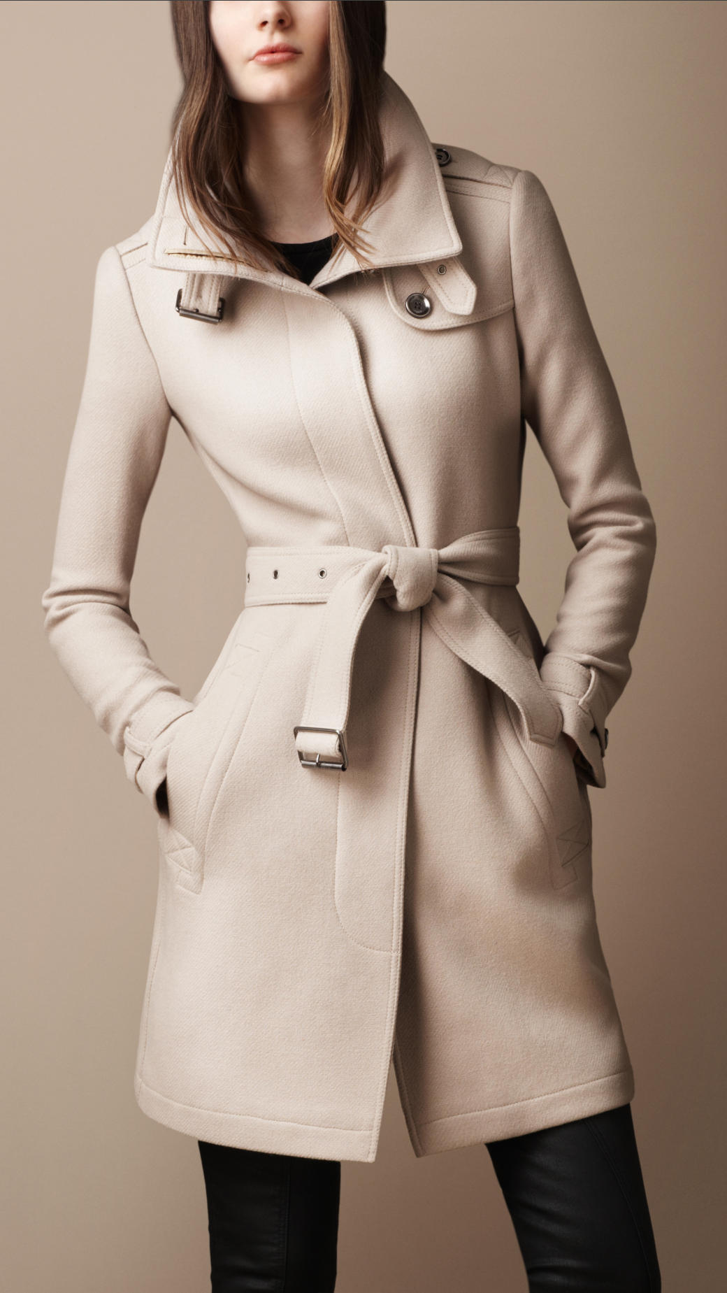Lyst - Burberry Belted Collar Wool Coat in Natural
