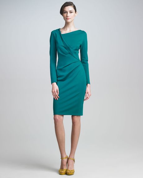 Escada Longsleeve Draped Dress in Green (emerald) | Lyst