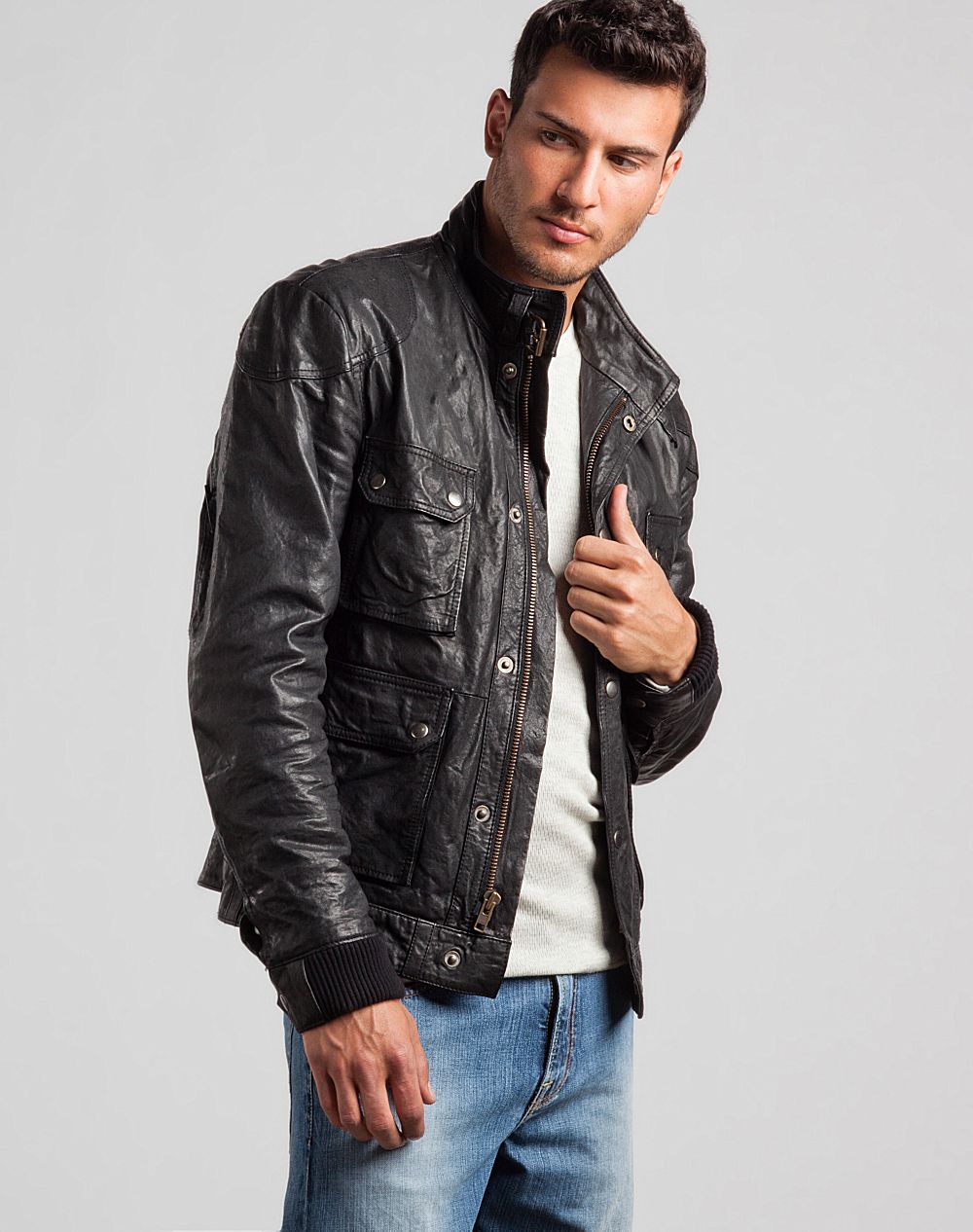 Lucky Brand Café Racer Leather Jacket in Black for Men | Lyst