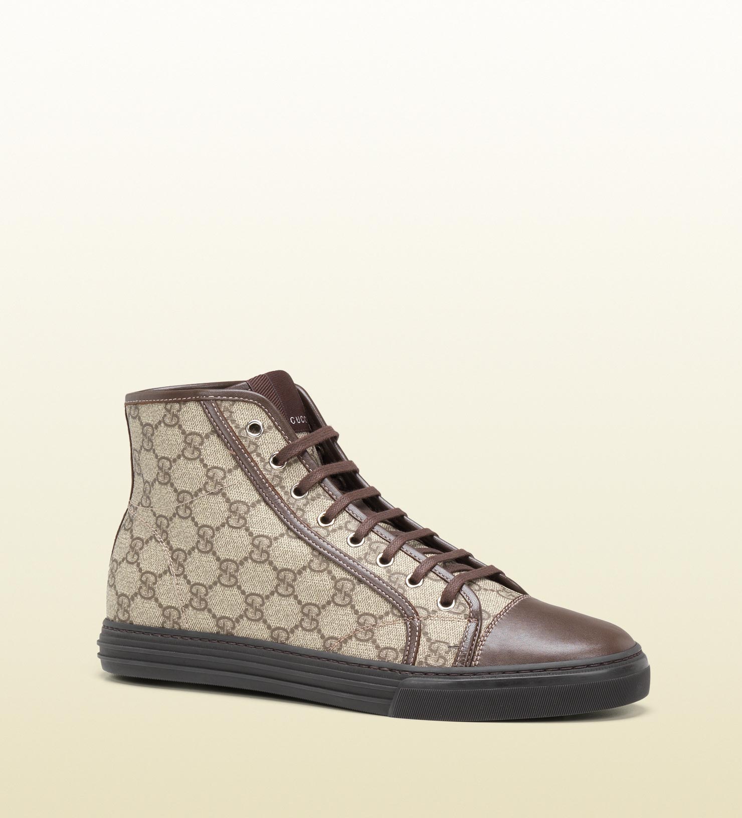 gucci sneakers gucci hi top lace up sneaker in brown for beige lyst gucci sneakers gucci hi top lace up sneaker in brown for beige lyst