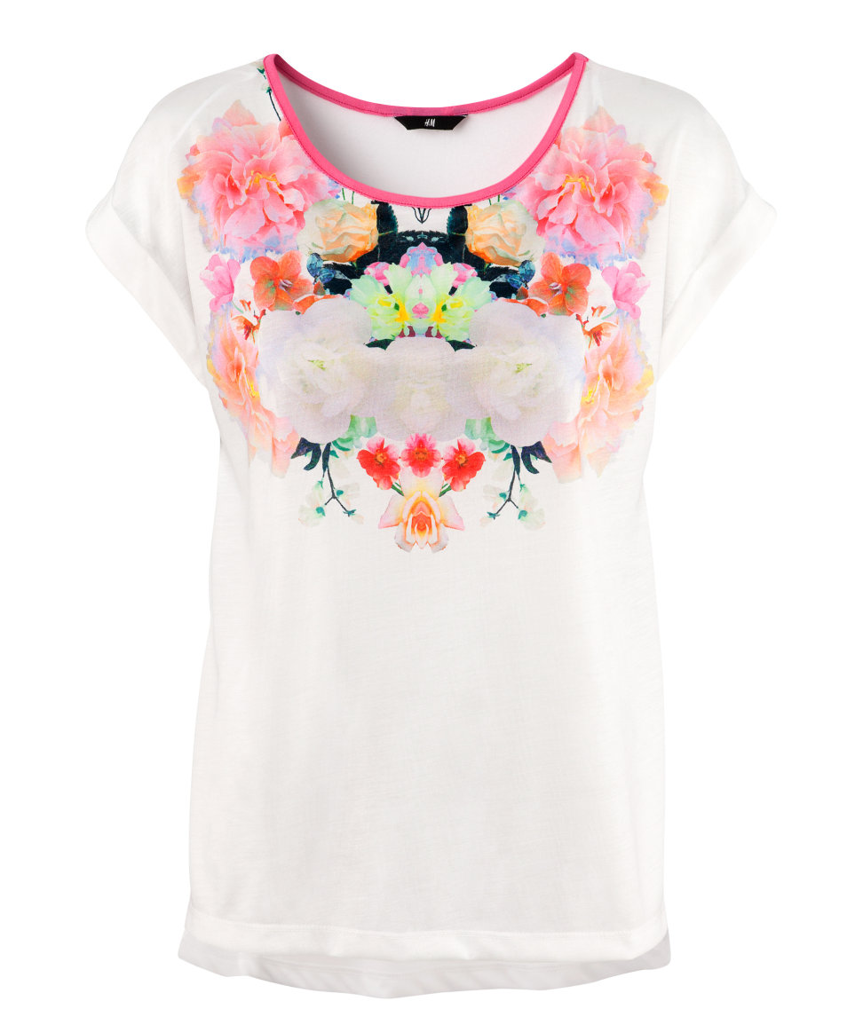 Lyst - H&m Floral Print Top in White