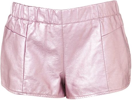 Topshop Metallic Pu Runner Shorts in Pink | Lyst