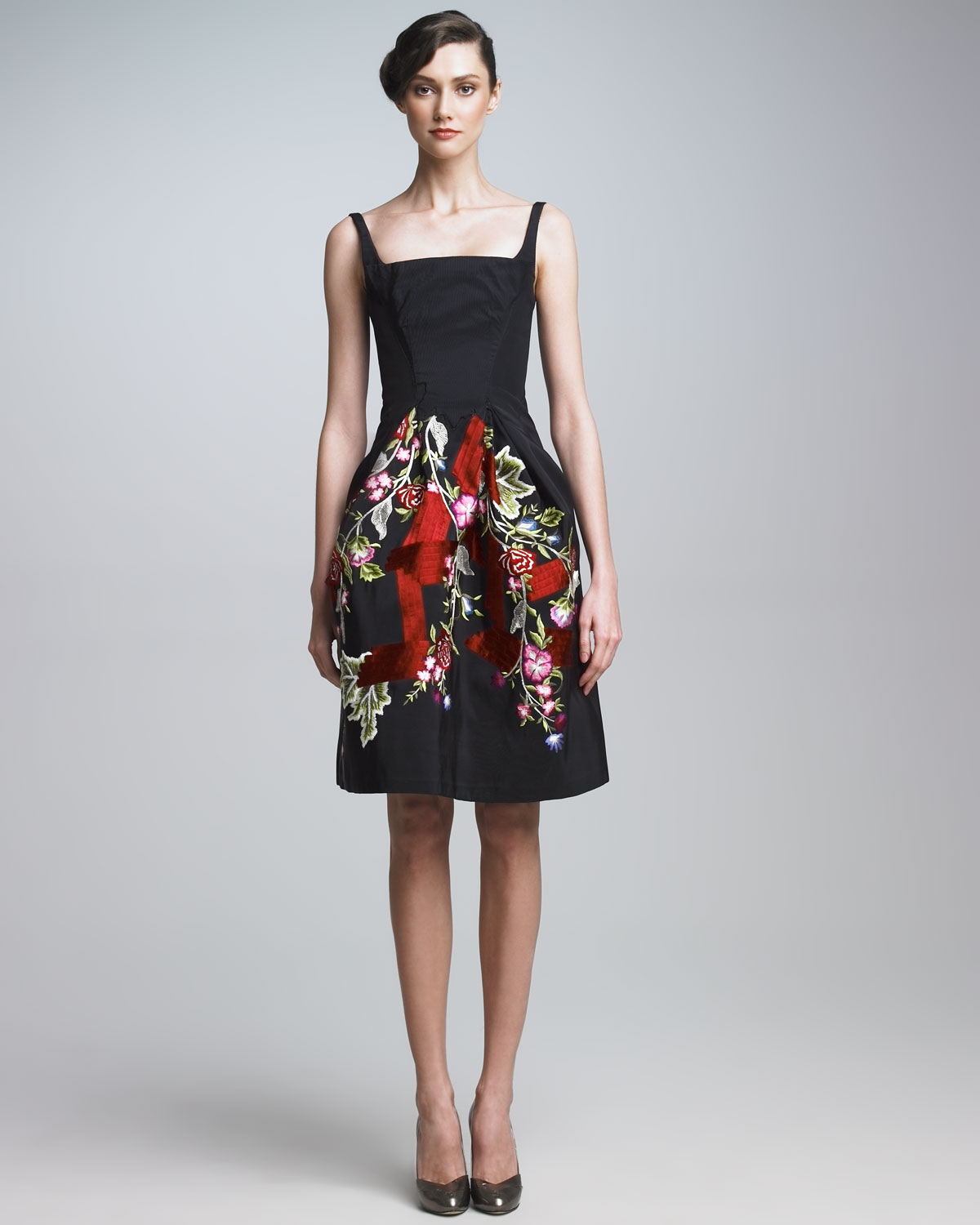 black embroidered cocktail dress