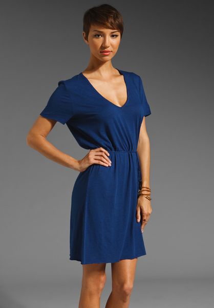 American Vintage Jacksonville V Neck T Shirt Dress in Blue (electric ...