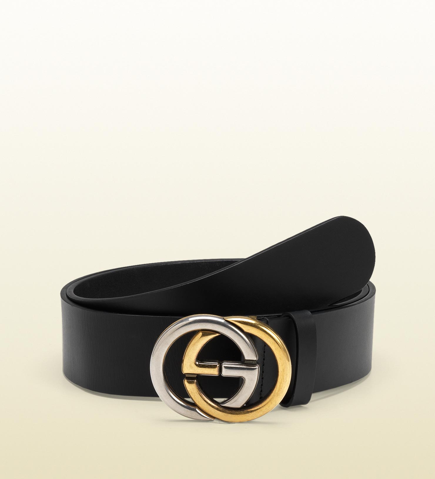 Lyst - Gucci Leather Belt With Bi-color Interlocking G Buckle in Black