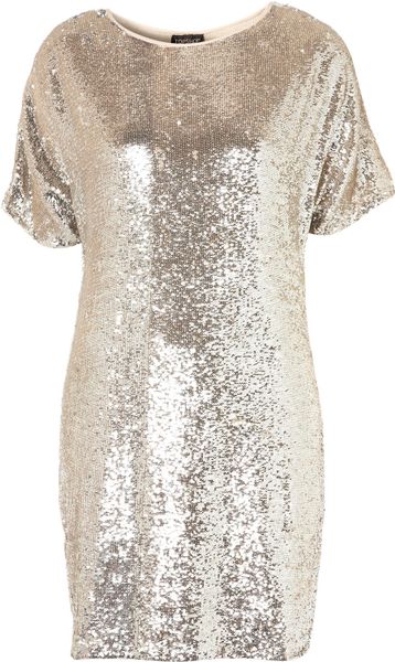 Topshop Premium Sequin Tshirt Dress in Silver | Lyst