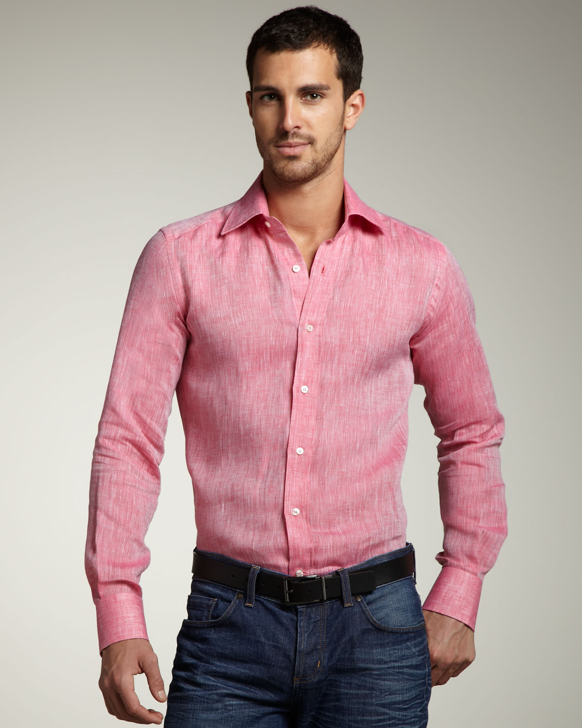 mens pale pink linen shirt