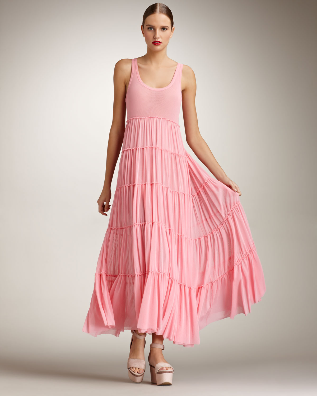 pink tiered dress