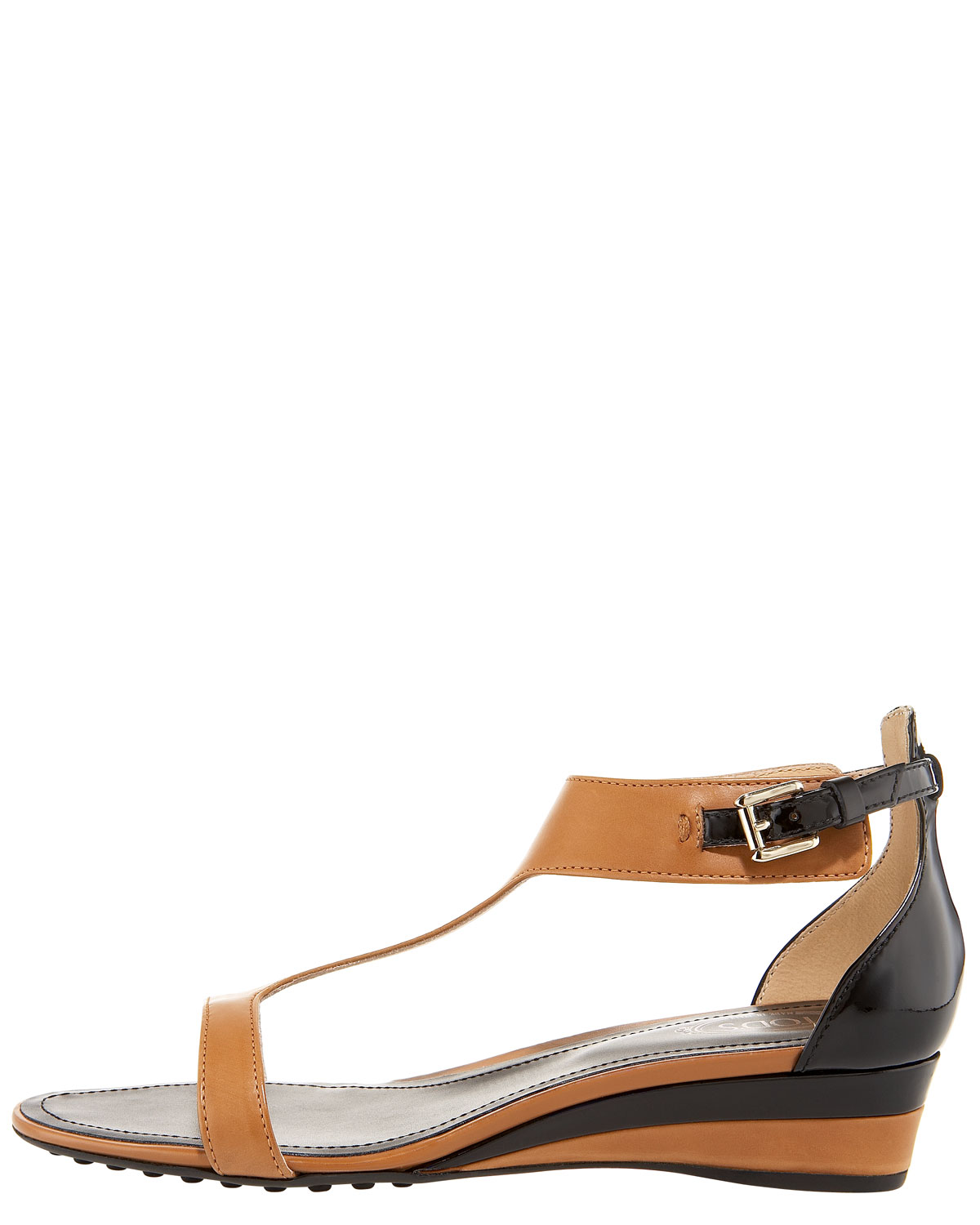 Lyst - Tod'S T-strap Low-wedge Sandal in Brown