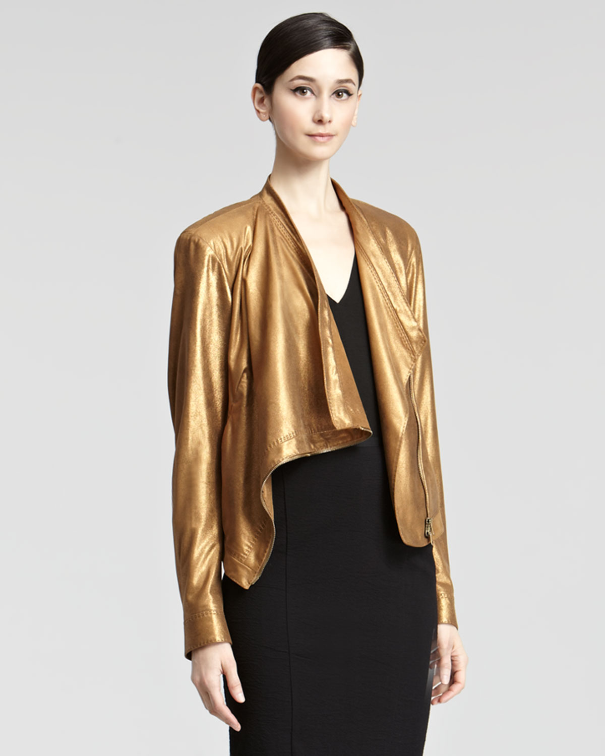 Lyst Donna karan Metallic Leather Jacket in Metallic