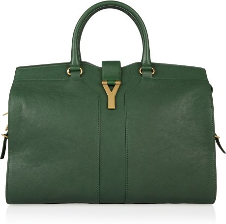 Saint Laurent Cabas Chyc Leather Tote in Green (forest) | Lyst