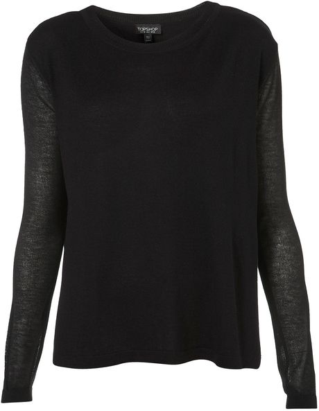 Topshop Knitted Sheer Split Back Top in Black | Lyst