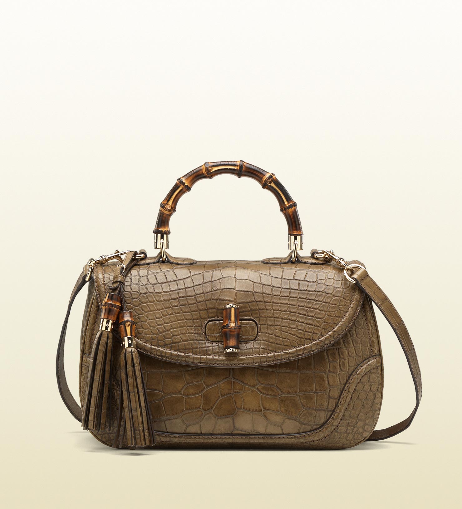 Gucci New Bamboo Crocodile Top Handle Bag in Brown - Lyst