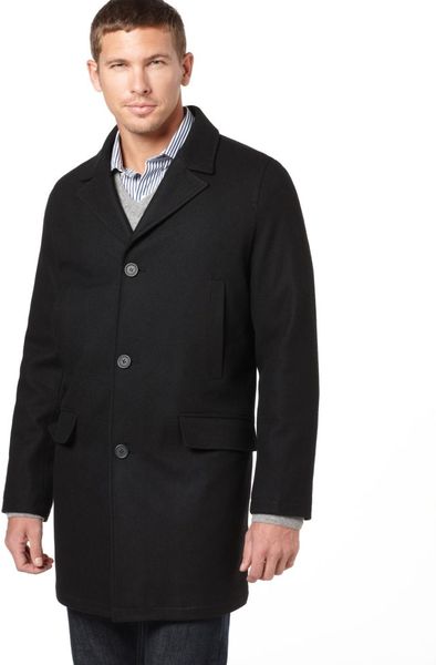 Tommy Hilfiger Melton Notch Collar Top Coat in Black for Men | Lyst