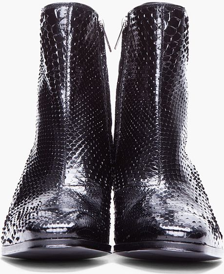 Saint Laurent Black Hightop Python Boots in Black for Men | Lyst