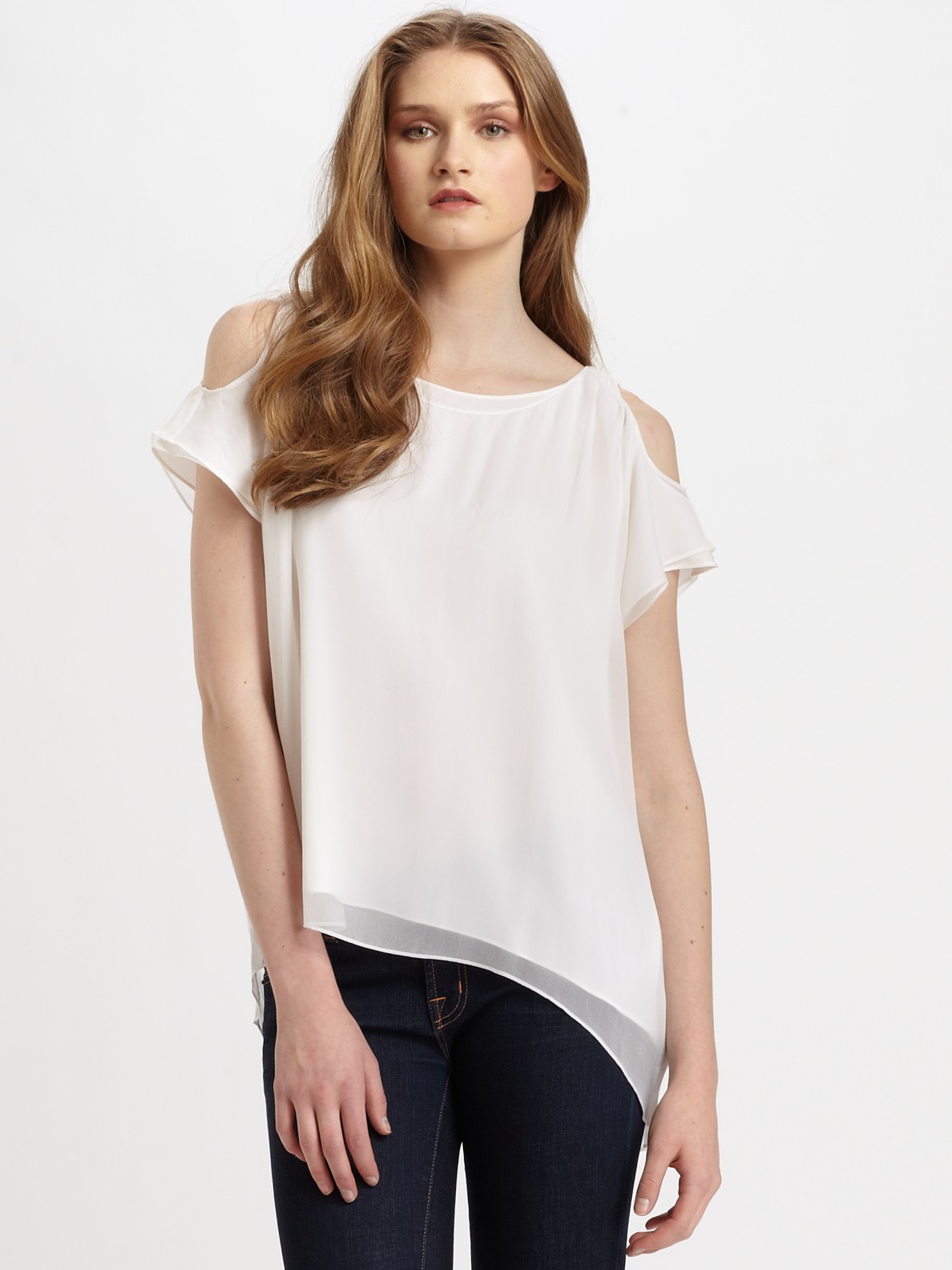 Lyst - Alice + Olivia Silk Open Shoulder Top in White