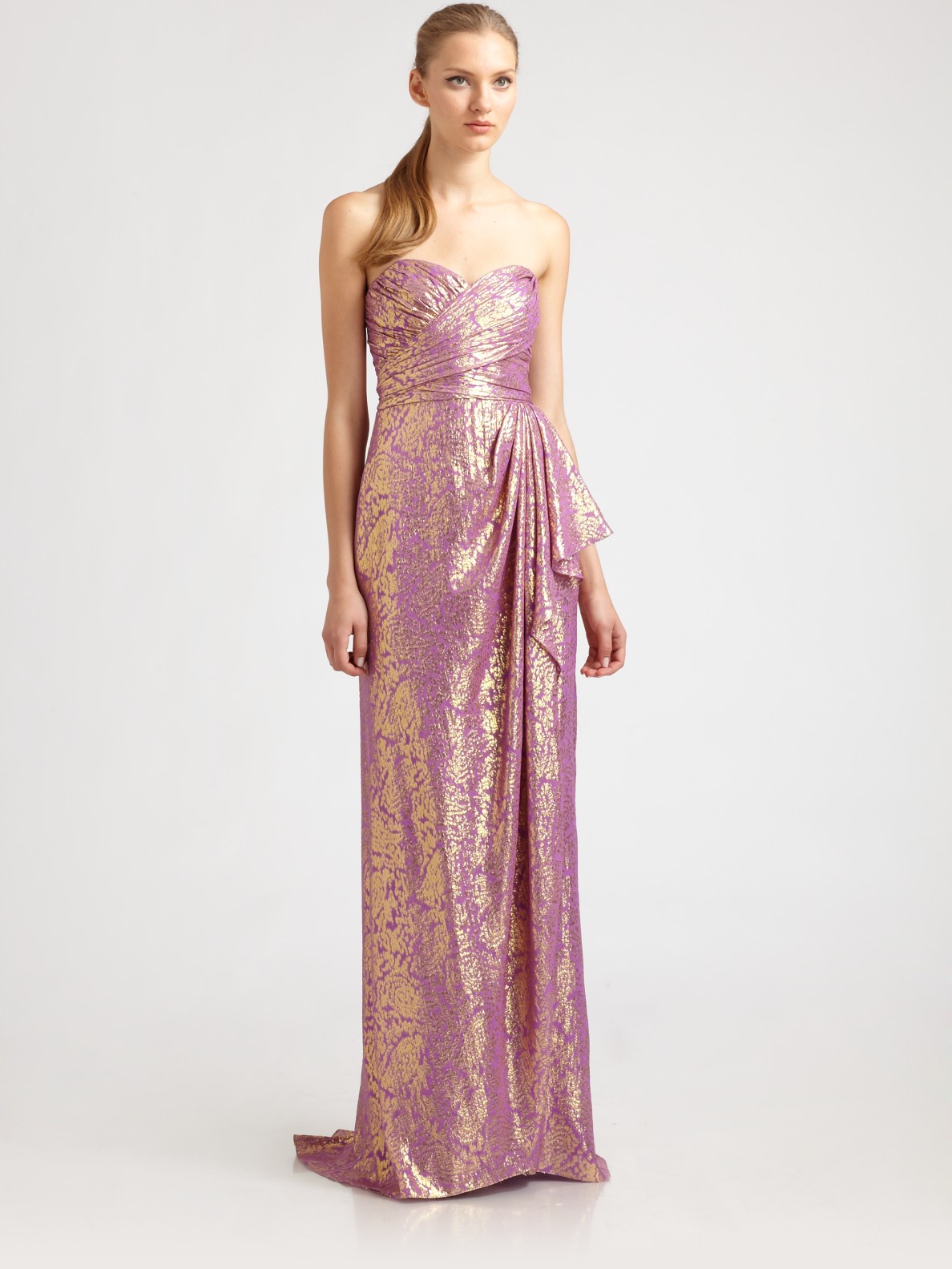 strapless silk gown