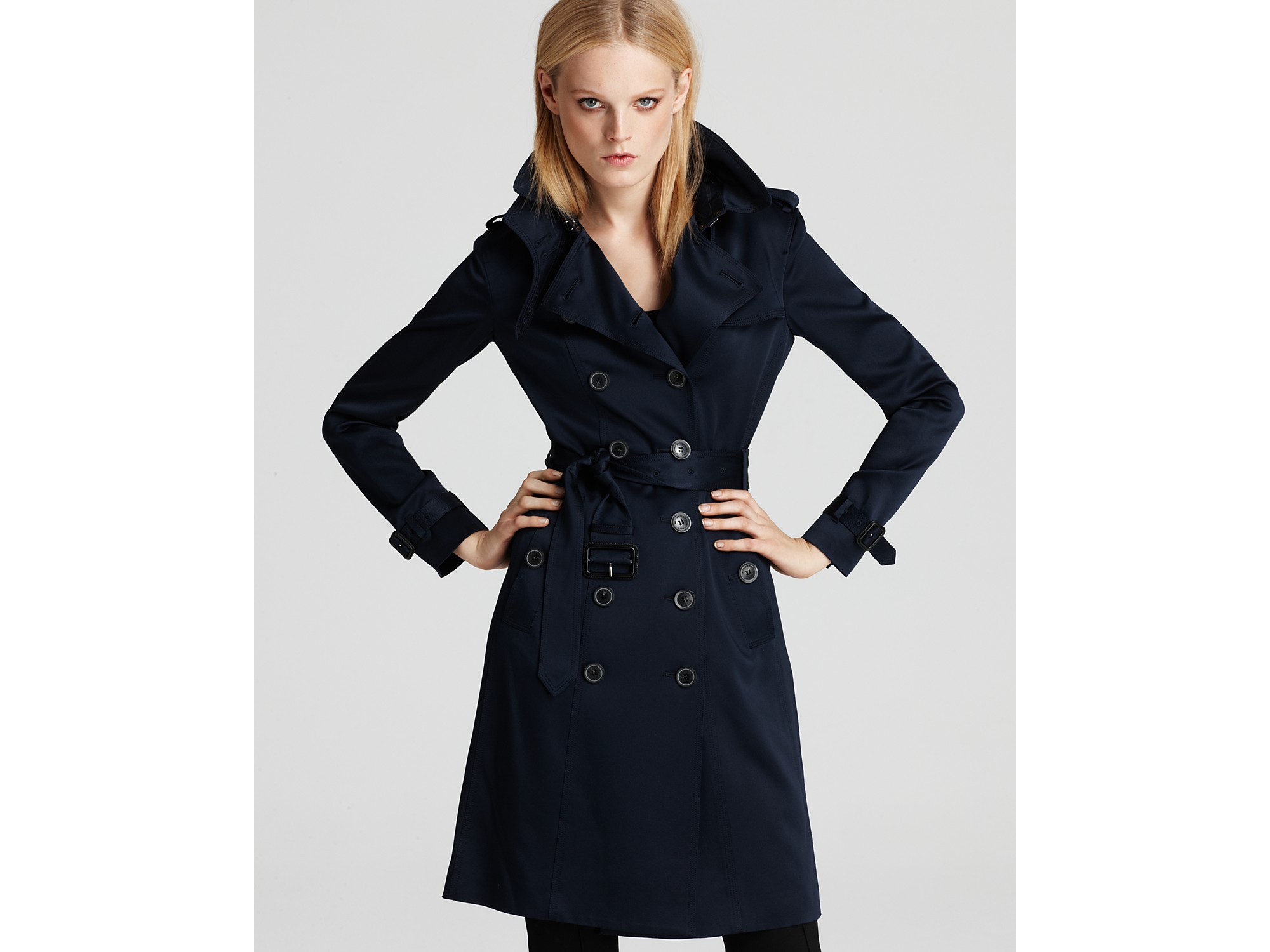 Burberry London Wadefield Double Breasted Silk Trench Coat in Blue ...