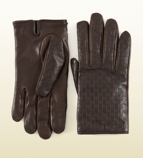 Gucci Men's Microssima Leather Gloves in Brown for Men | Lyst