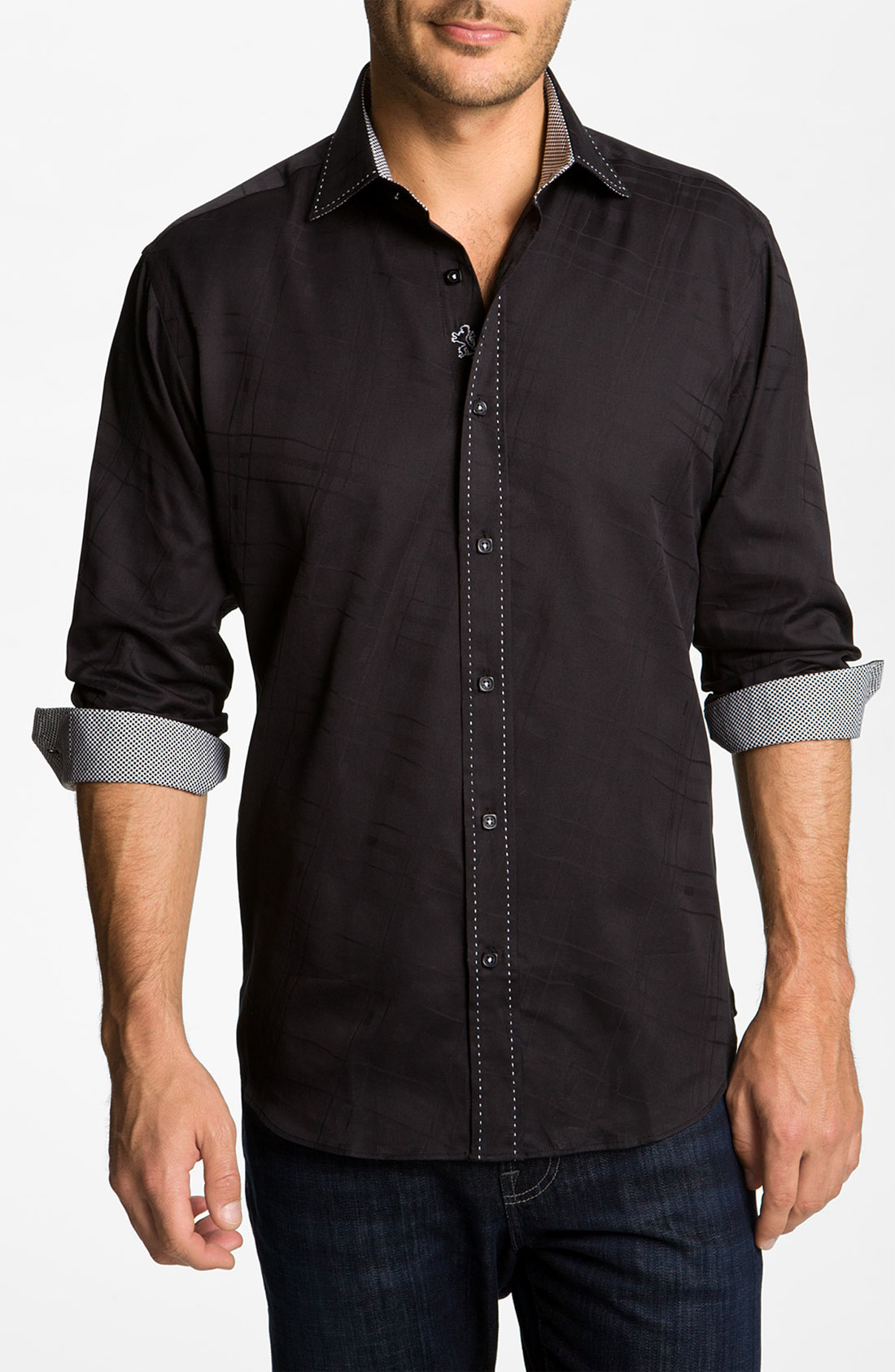 Bugatchi Uomo Shaped Fit Sport Shirt in Black for Men | Lyst